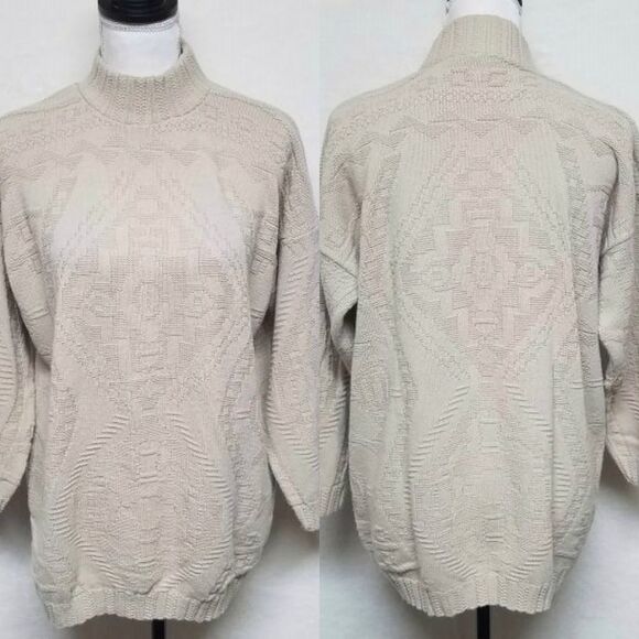 𝅺VINTAGE 80s Basic Editions Tan Turtleneck Sweater - Picture 1 of 10